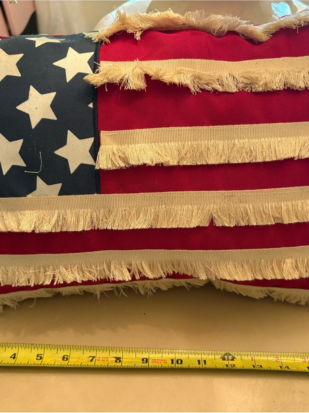 Patriotic Fringe American Flag Decorative Pillow - Red, White & Blue